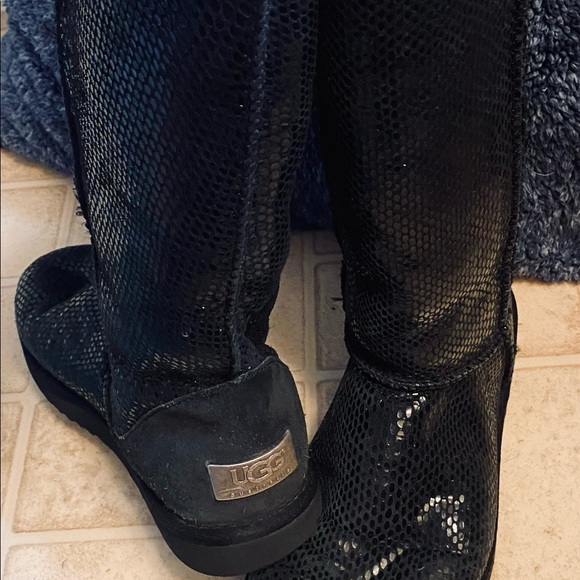 Ugg Classic Tall Black Sparkle Boots - Picture 2 of 16